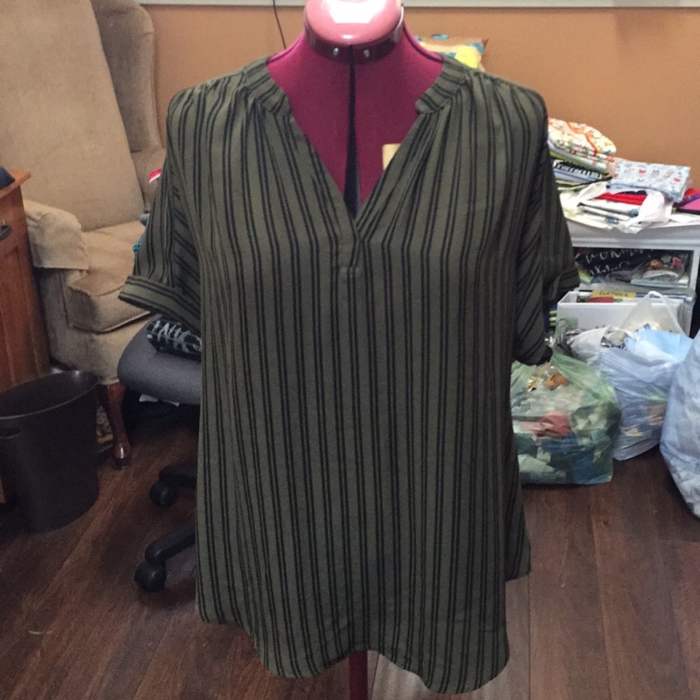 Green and Black Striped Top